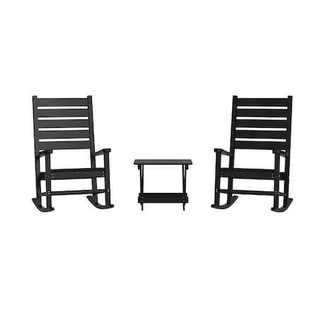 Flash Furniture Manchester 3-Pc Set w/2 Contemporary All-Weather HDPE Rocking Chairs and End Table, Black LE-HMP-2002-2-T1620H-BK-GG